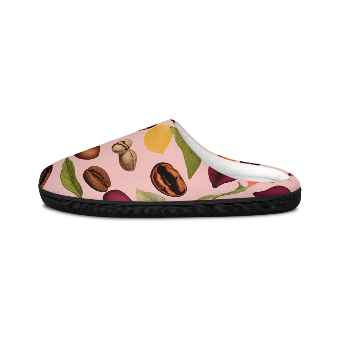 Slippers - Coffee Bean and Plants Design Women's Indoor Footwear Pink Background Gift-for Coffee Lovers House Shoes CozySlipper Gift