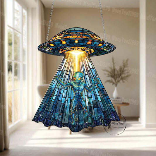 UFO Acrylic Window Hanging, Alien UFO Abduction LightCatcher Cryptid Window Hanging Home Decoration Alien Cryptozoology Decor