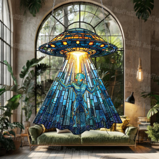 UFO Acrylic Window Hanging, Alien UFO Abduction LightCatcher Cryptid Window Hanging Home Decoration Alien Cryptozoology Decor