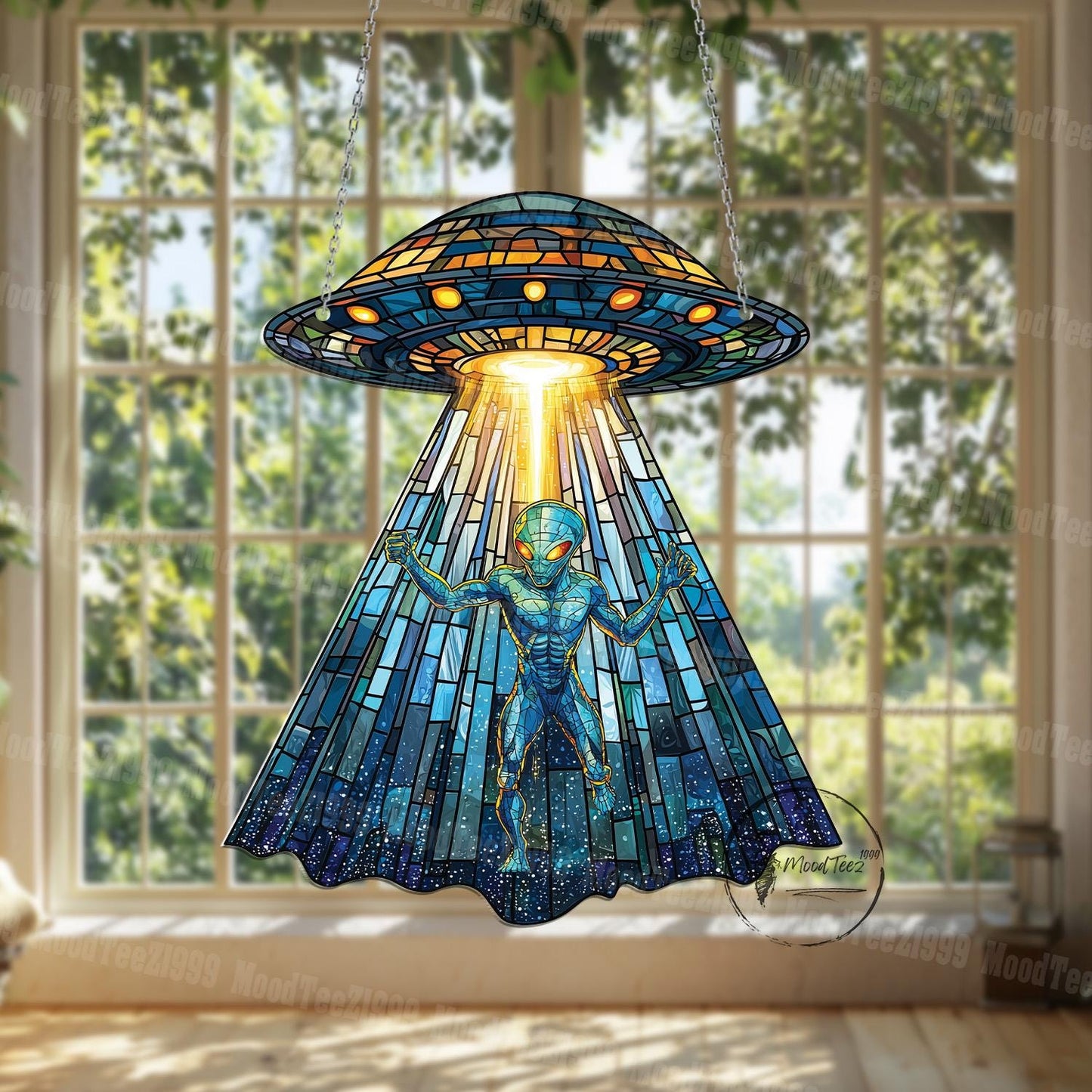 UFO Acrylic Window Hanging, Alien UFO Abduction LightCatcher Cryptid Window Hanging Home Decoration Alien Cryptozoology Decor