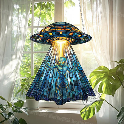 UFO Acrylic Window Hanging, Alien UFO Abduction LightCatcher Cryptid Window Hanging Home Decoration Alien Cryptozoology Decor