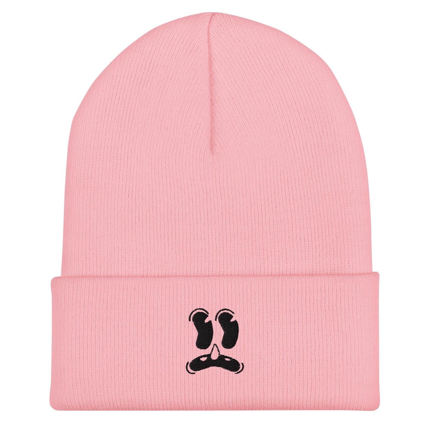 Cheeky Cartoon Face Beanie, Handmade Cuffed Knit Unisex Slouchy Adult Winter Hat Cap Gift, Rubber Hose Style, Kawaii
