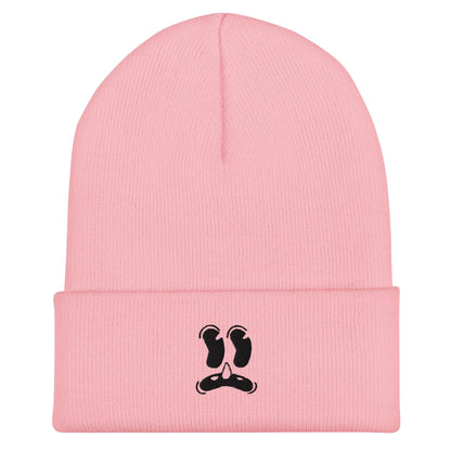 Cheeky Cartoon Face Beanie, Handmade Cuffed Knit Unisex Slouchy Adult Winter Hat Cap Gift, Rubber Hose Style, Kawaii