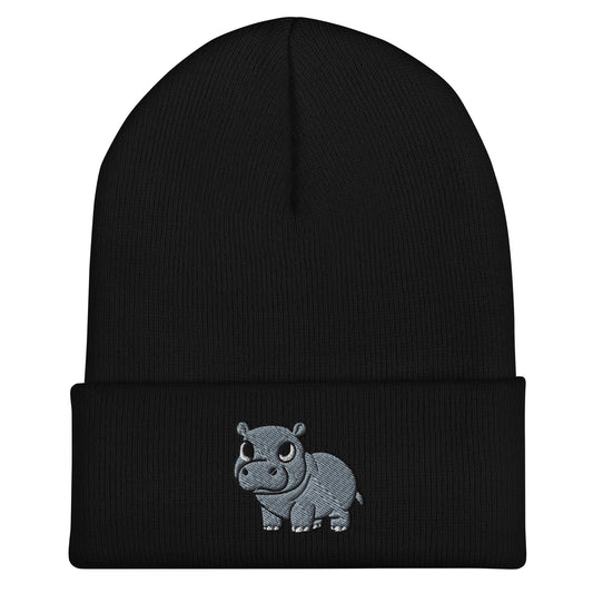 Pygmy Hippo Beanie, Handmade Cuffed Knit Unisex Slouchy Adult Winter Hat Cap Gift, Kawaii