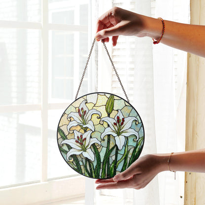Stained Glass Lily Suncatcher Elegant White Lily Design Gift for Nature Lovers