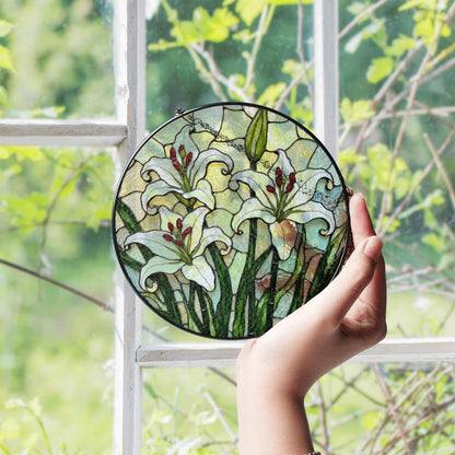 Stained Glass Lily Suncatcher Elegant White Lily Design Gift for Nature Lovers