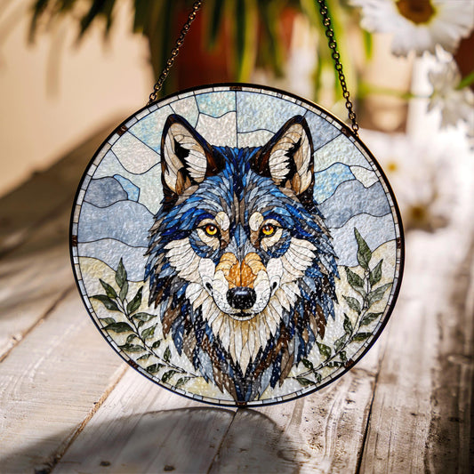 Wolf Stained Glass Suncatcher Animal Artwork Colorful Decorative Window Hanging Gift for Wolf Lovers