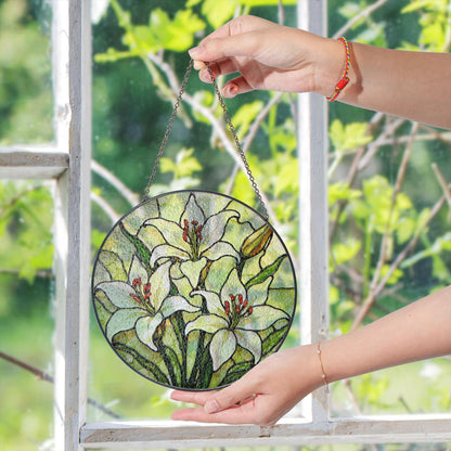 Stained Glass Lily Suncatcher Floral Window Decor Handmade Gift for Flower Lovers