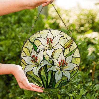 Stained Glass Lily Suncatcher Floral Window Decor Handmade Gift for Flower Lovers