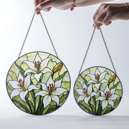 Stained Glass Lily Suncatcher Floral Window Decor Handmade Gift for Flower Lovers