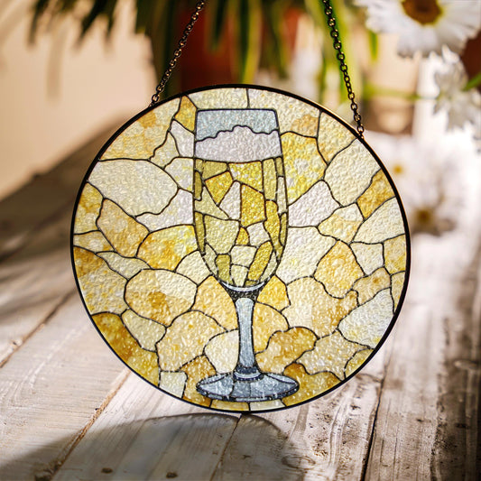Stained Glass Champagne Flute Suncatcher Vintage Home Decor Gift for Wine Lovers