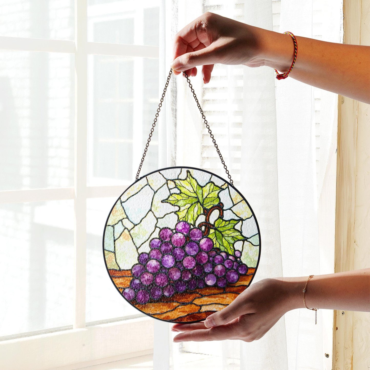Stained Glass Grapes Sun Catcher Hanging Decor Perfect Gift for Wine Lovers