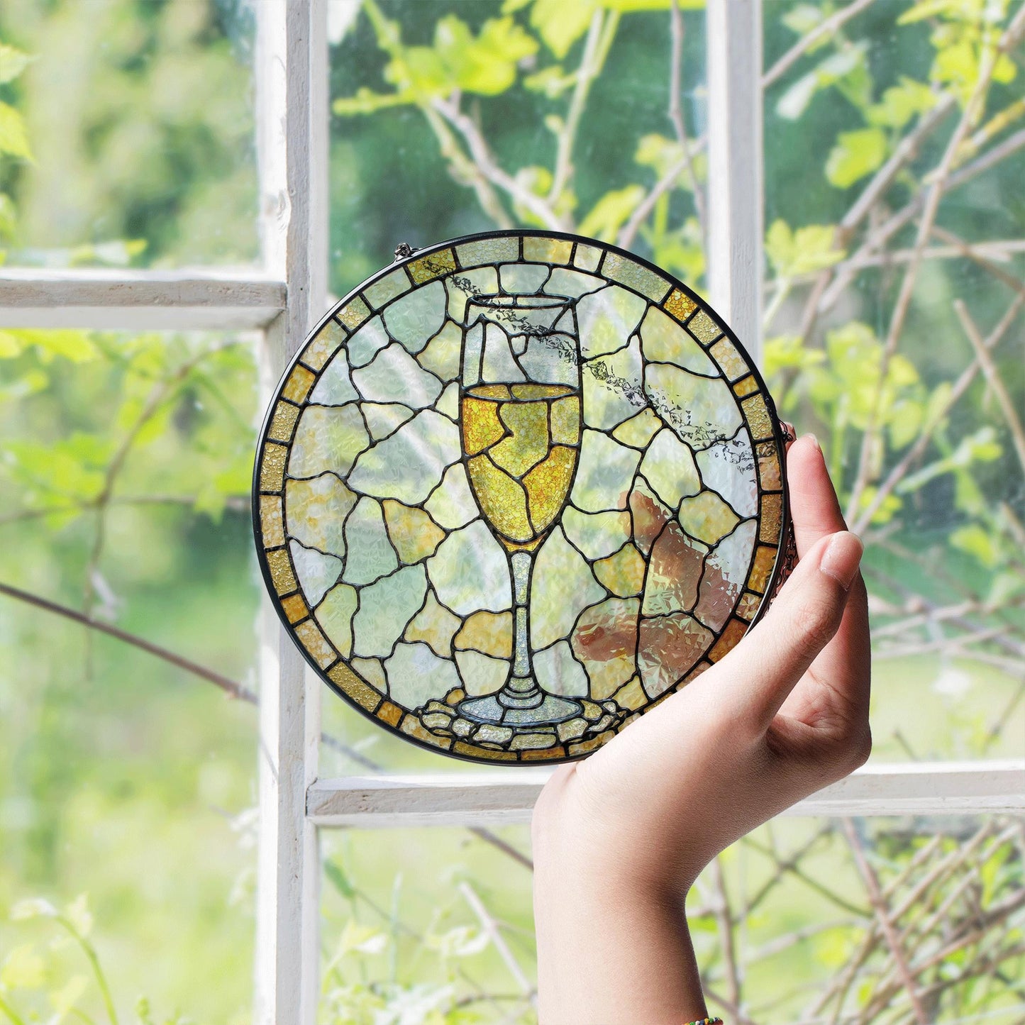 Champagne Glass Stained Glass Suncatcher Sun Catcher Gift for Wine Lovers Home Decor