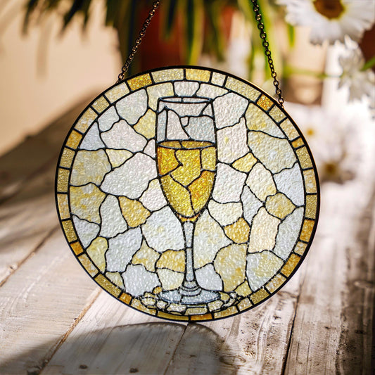 Champagne Glass Stained Glass Suncatcher Sun Catcher Gift for Wine Lovers Home Decor