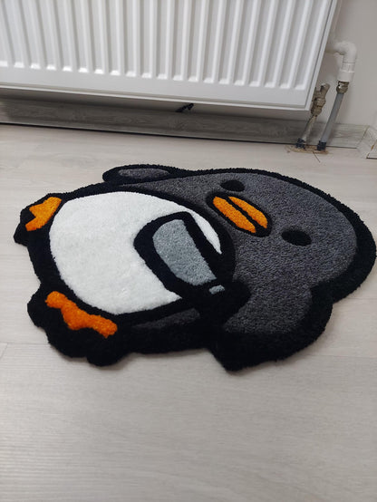 Cute Tufted Chick Rug with Knife Design – Fun and Unique Handmade Floor Mat, Cartoon chick Bath Mat, Funny Kawaii Decor, Gift for chick Love