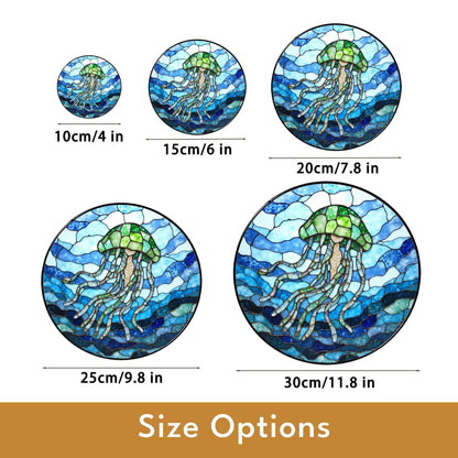 Stained Glass Jellyfish Sun Catcher Ocean Themed Decorative Window Hanging Gift for Sea Lovers