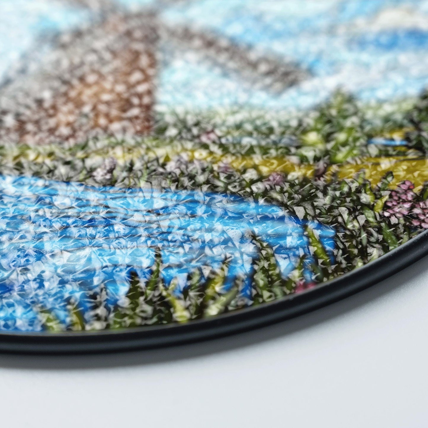 Windmill Stained Glass Suncatcher with River and Flowers Nature Gift for Garden Lovers