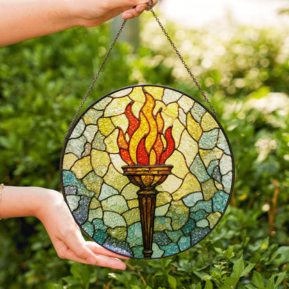Stained Glass Flame Suncatcher Torch Decor Gift for Home or Office