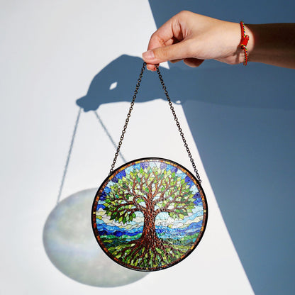 Stained Glass Tree Suncatcher Decorative Window Hanging Gift for Nature Lovers and Tree Enthusiasts