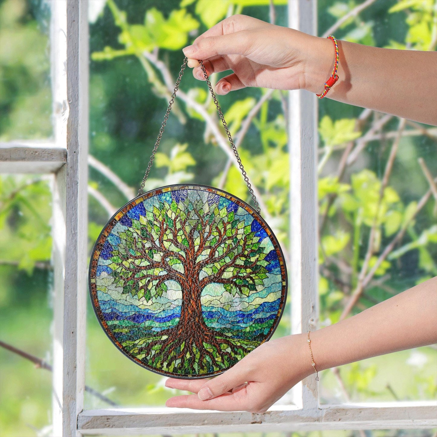 Stained Glass Tree Suncatcher Decorative Window Hanging Gift for Nature Lovers and Tree Enthusiasts