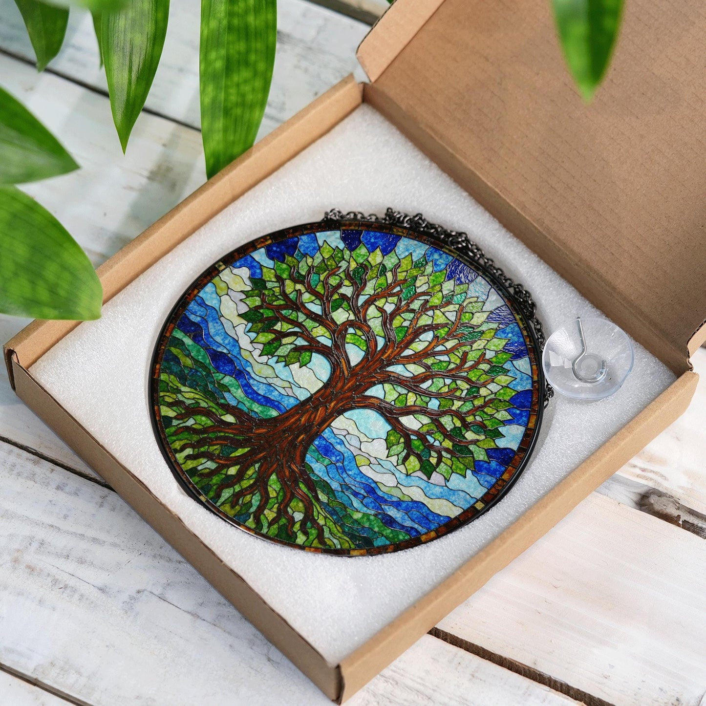 Stained Glass Tree Suncatcher Decorative Window Hanging Gift for Nature Lovers and Tree Enthusiasts