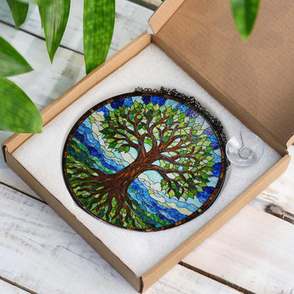 Stained Glass Tree Suncatcher Decorative Window Hanging Gift for Nature Lovers and Tree Enthusiasts