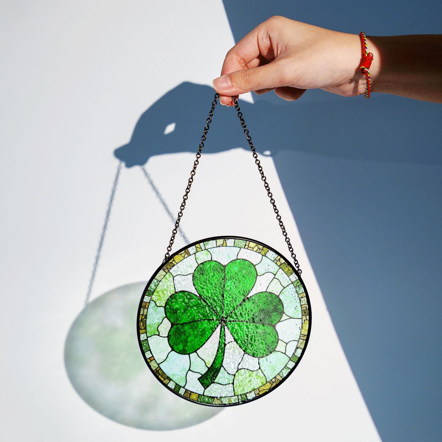 Green Four Leaf Clover Stained Glass Suncatcher Lucky Gift for St Patrick's Day Home Decoration