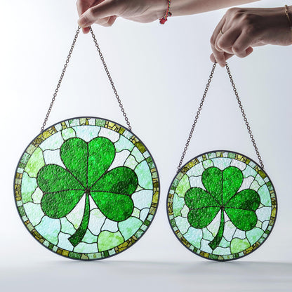 Green Four Leaf Clover Stained Glass Suncatcher Lucky Gift for St Patrick's Day Home Decoration