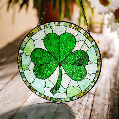 Green Four Leaf Clover Stained Glass Suncatcher Lucky Gift for St Patrick's Day Home Decoration