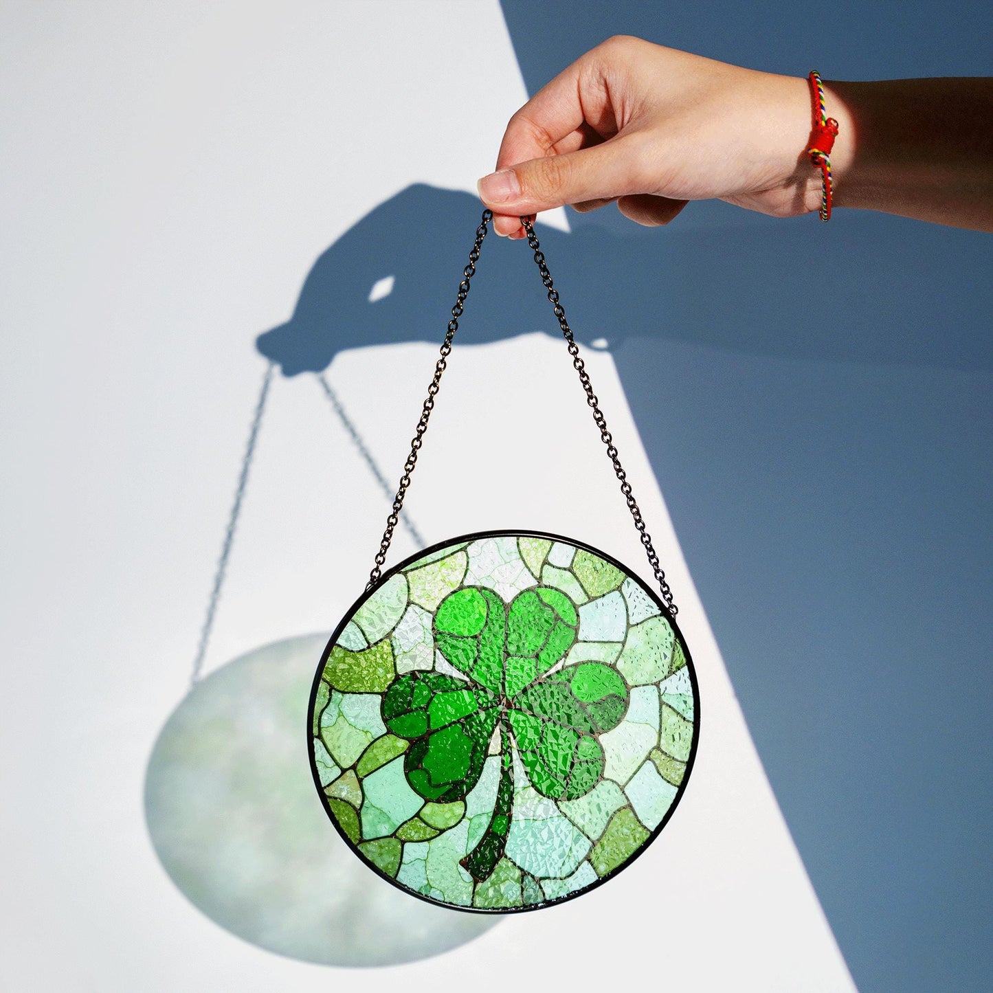 Shamrock Stained Glass Suncatcher Green Glass Window Decoration Gift for St. Patrick's Day