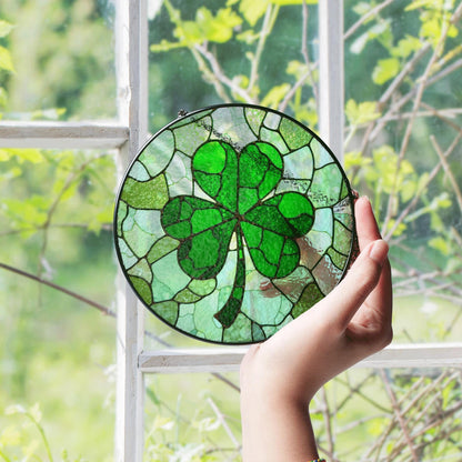 Shamrock Stained Glass Suncatcher Green Glass Window Decoration Gift for St. Patrick's Day