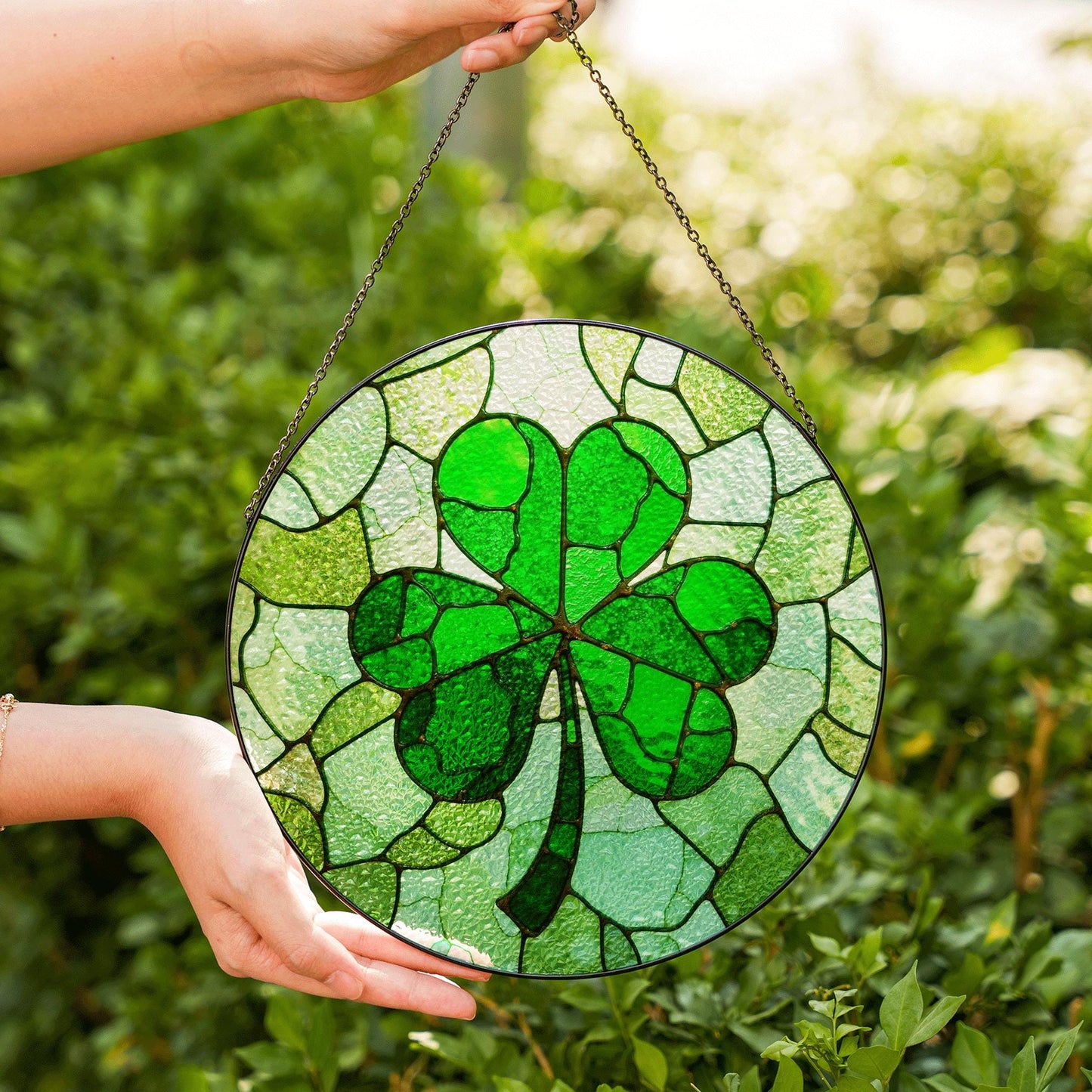 Shamrock Stained Glass Suncatcher Green Glass Window Decoration Gift for St. Patrick's Day