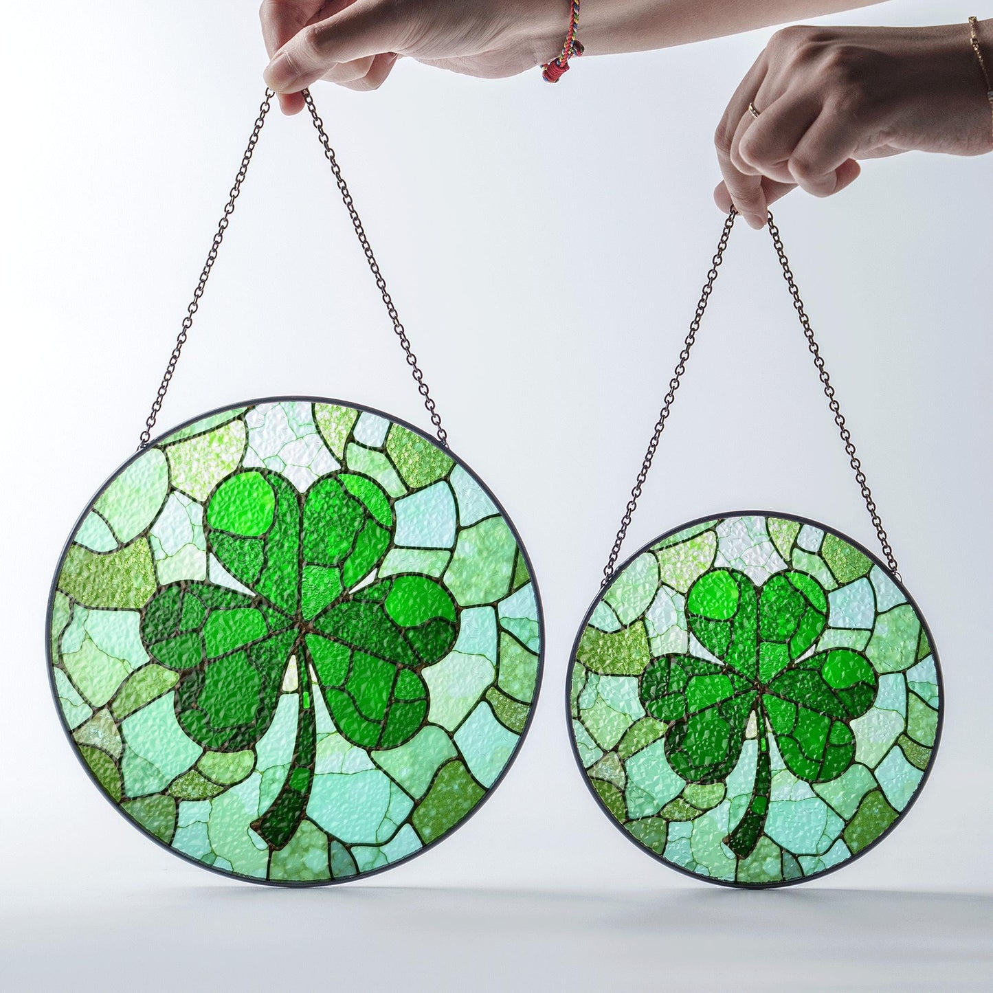 Shamrock Stained Glass Suncatcher Green Glass Window Decoration Gift for St. Patrick's Day