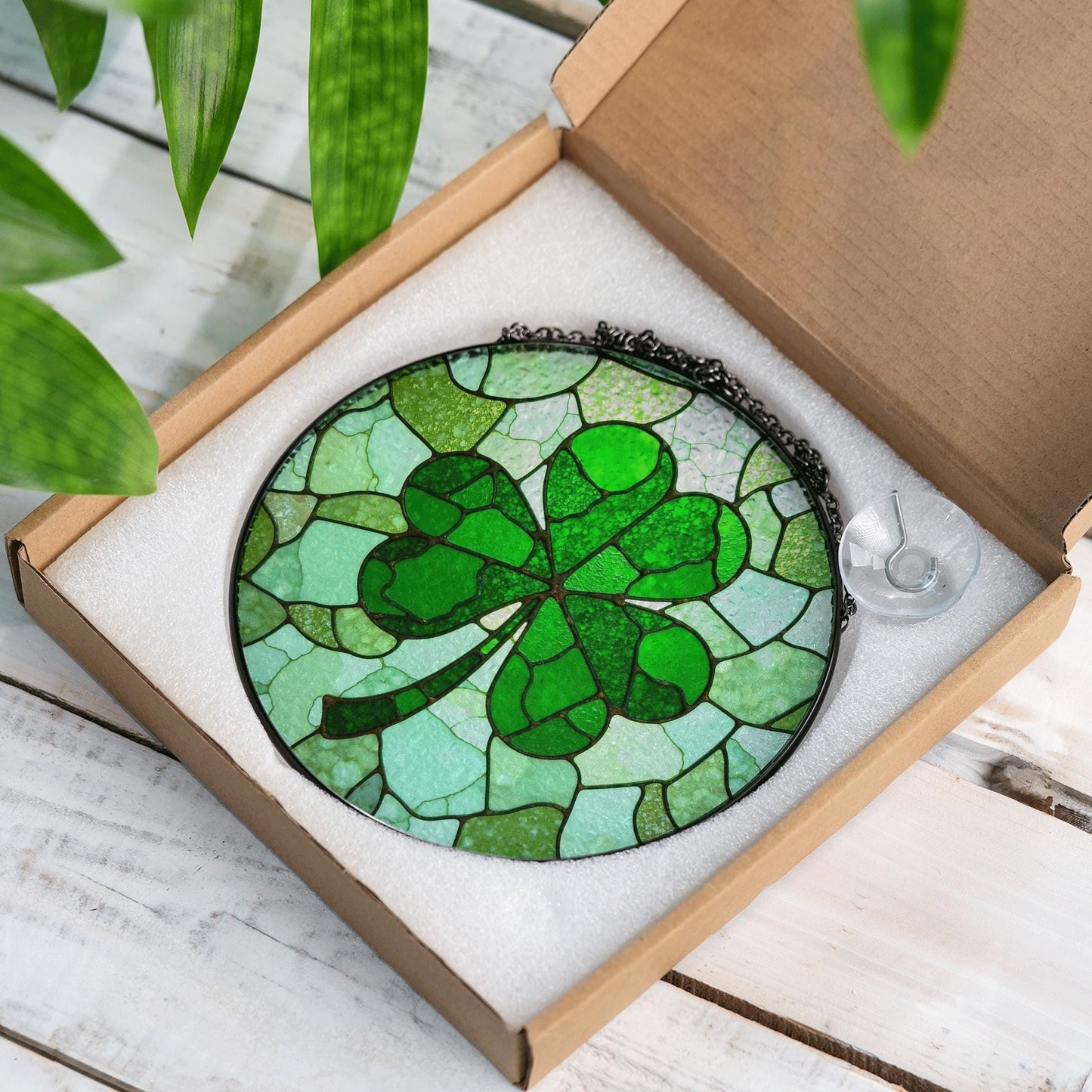 Shamrock Stained Glass Suncatcher Green Glass Window Decoration Gift for St. Patrick's Day