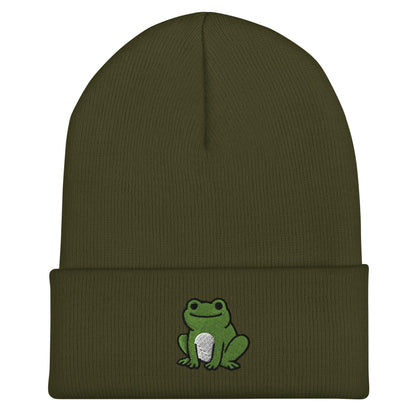 Frog Beanie, Handmade Cuffed Knit Unisex, Goblincore Slouchy Adult Winter Hat Cap Gift, Kawaii