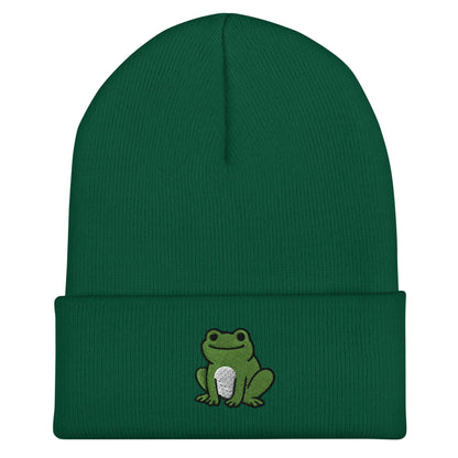 Frog Beanie, Handmade Cuffed Knit Unisex, Goblincore Slouchy Adult Winter Hat Cap Gift, Kawaii