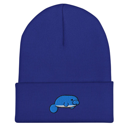 Manatee Beanie, Handmade Cuffed Knit Unisex Slouchy Adult Winter Hat Cap Gift, Kawaii