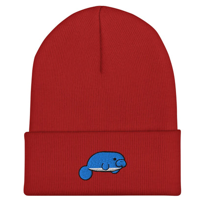 Manatee Beanie, Handmade Cuffed Knit Unisex Slouchy Adult Winter Hat Cap Gift, Kawaii
