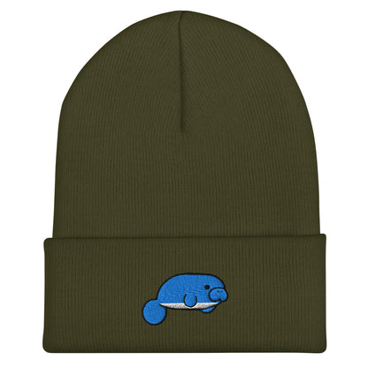 Manatee Beanie, Handmade Cuffed Knit Unisex Slouchy Adult Winter Hat Cap Gift, Kawaii