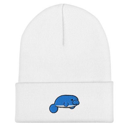 Manatee Beanie, Handmade Cuffed Knit Unisex Slouchy Adult Winter Hat Cap Gift, Kawaii