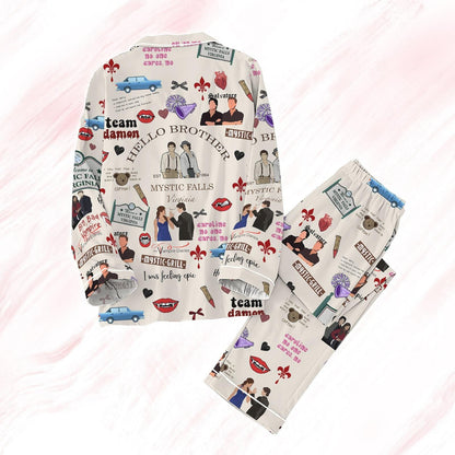 Vampire Diaries Pajamas Set, Hello Brother Holiday Pajamas, Team Damon Pajamas Family, Salvatore Brothers Pajamas, Valentine Gift