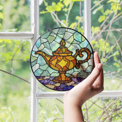 Stained Glass Genie Lamp Suncatcher Unique Handmade Window Decoration Gift for Home or Special Occasion