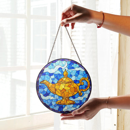 Stained Glass Genie Lamp Suncatcher Colorful Decorative Sun Catcher Window Gift