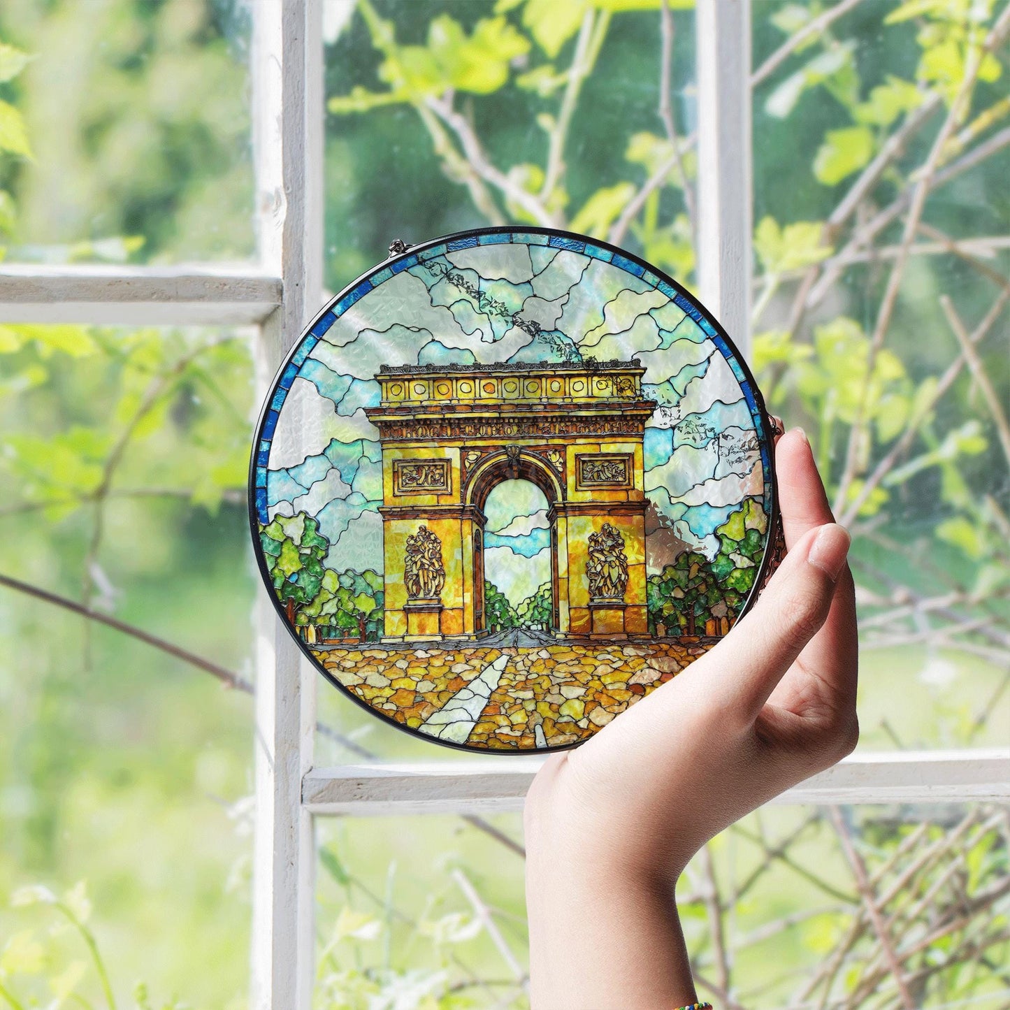 Stained Glass Arc de Triomphe Suncatcher Window Hanging Gift for Travelers