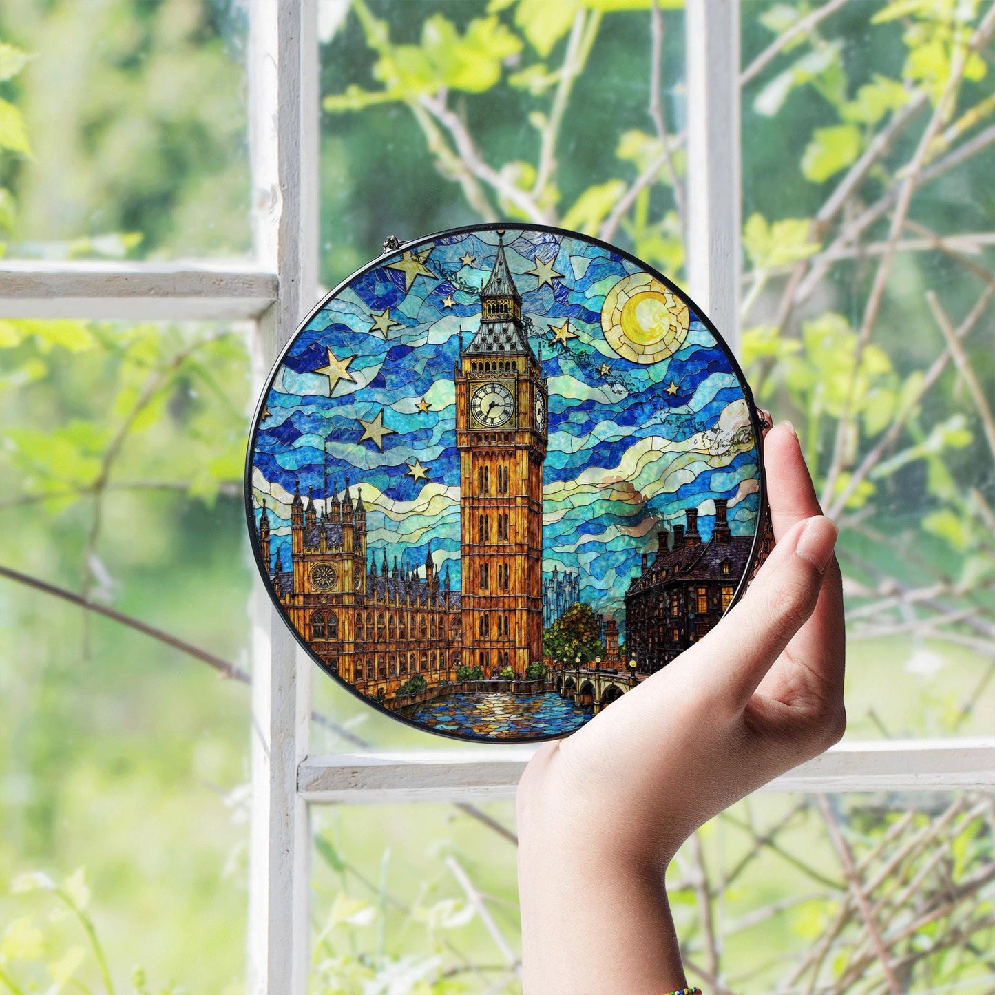 Big Ben Stained Glass Suncatcher Starry Night London Skyline Gift for Her