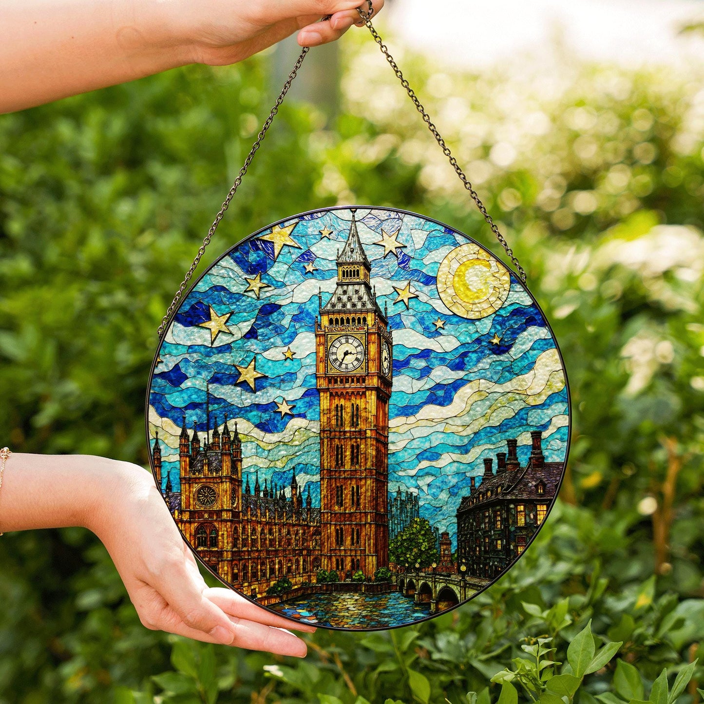Big Ben Stained Glass Suncatcher Starry Night London Skyline Gift for Her