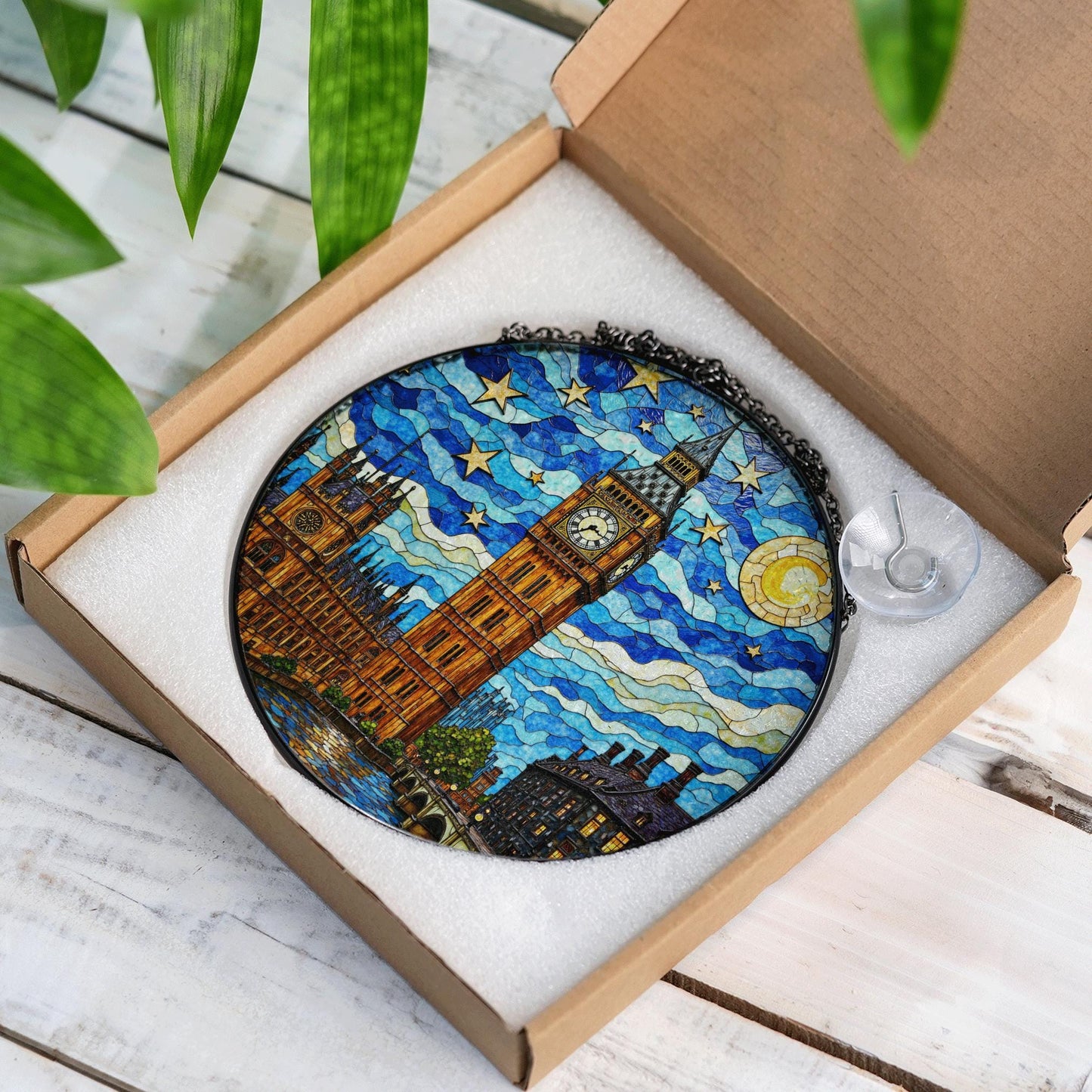 Big Ben Stained Glass Suncatcher Starry Night London Skyline Gift for Her