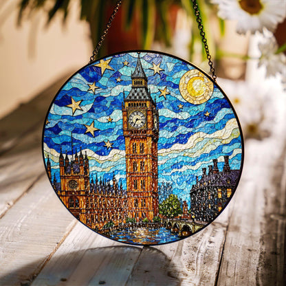Big Ben Stained Glass Suncatcher Starry Night London Skyline Gift for Her