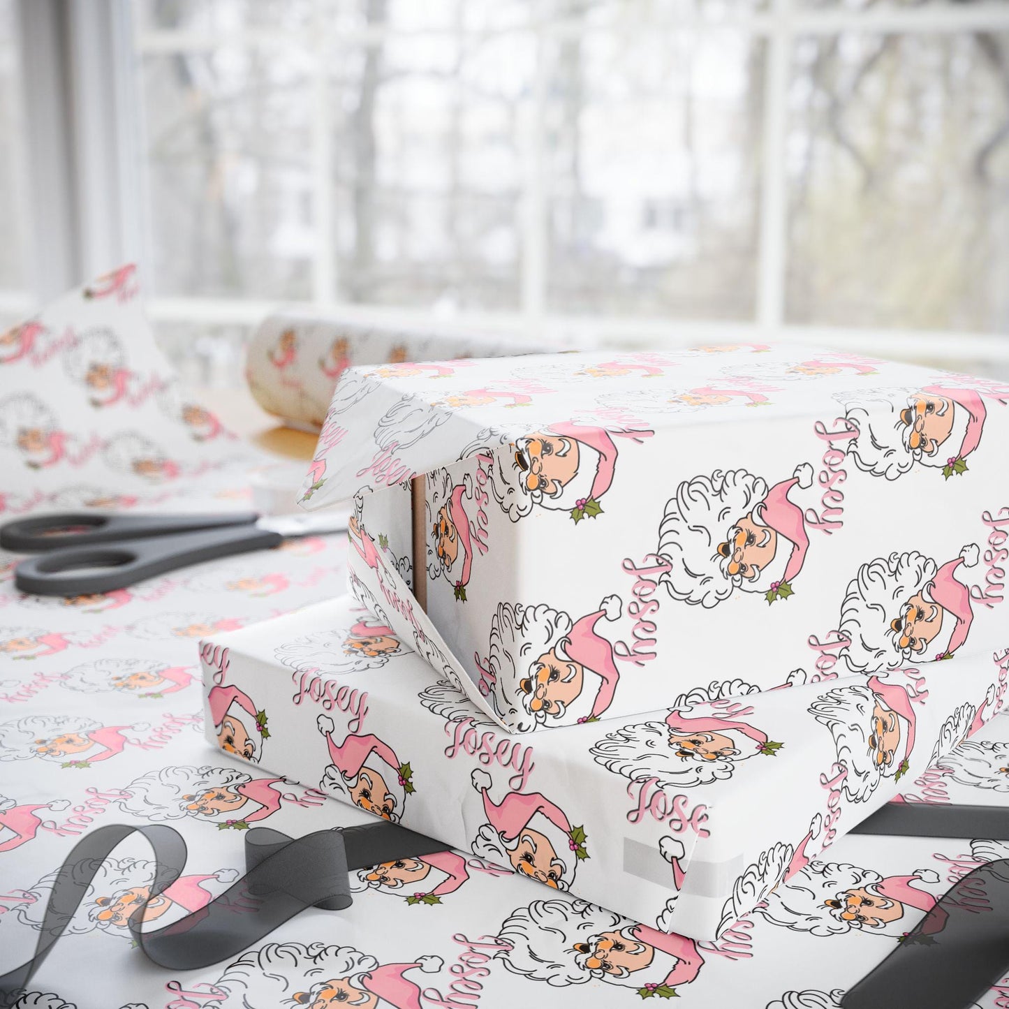 Pink Santa Personalizable Wrapping Paper - Girls Holiday Gift Wrap