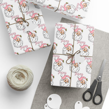 Pink Santa Personalizable Wrapping Paper - Girls Holiday Gift Wrap